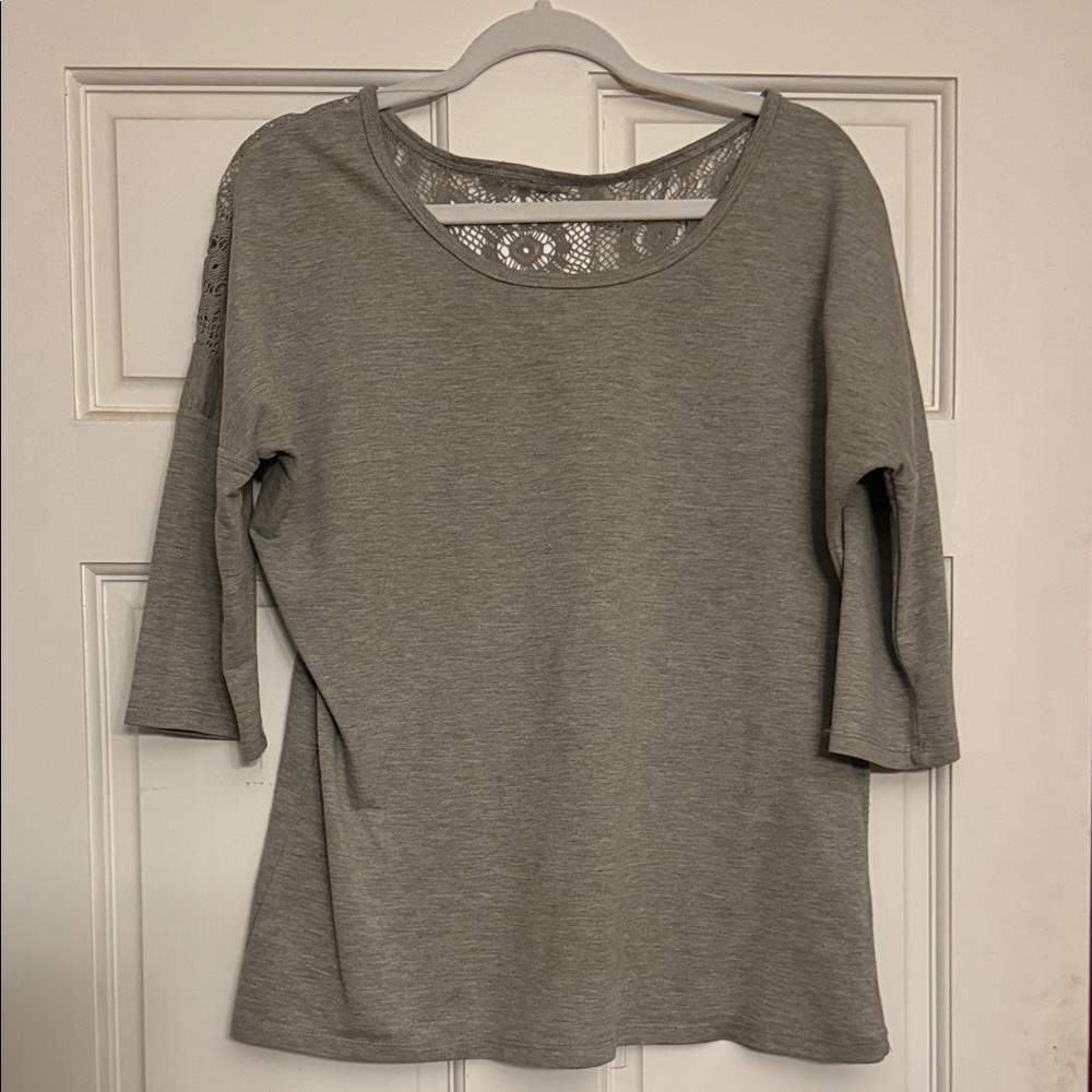 Maurices Gray Women's Blouse with Lace Detail